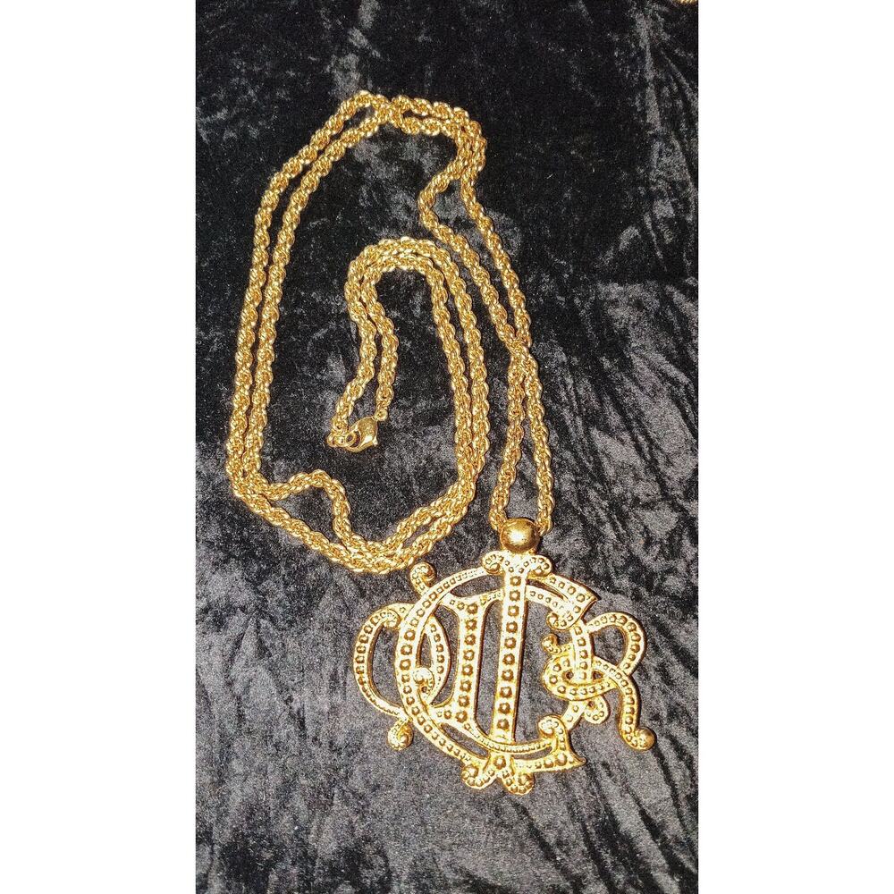 Vintage Christian Dior gold-plated logo pendant necklace,